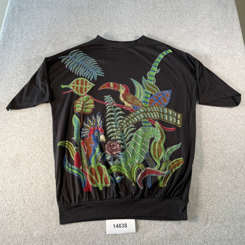 Espurre of Florida Top Women OS Black Excellent Vintage Tropical Toucan USA